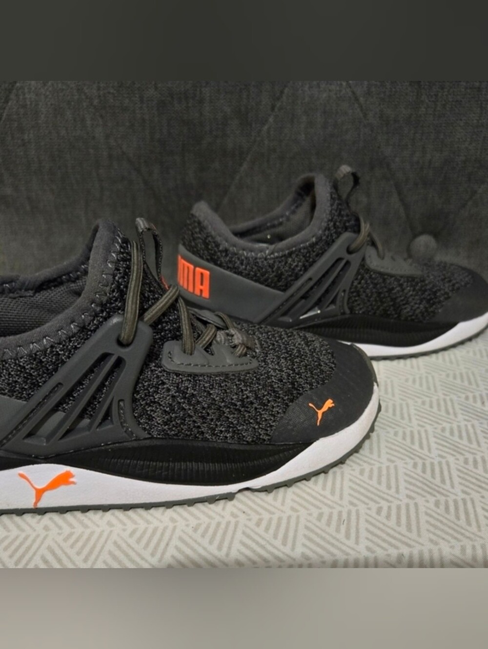 Puma Kids Black Knit Sneakers with Orange Logo